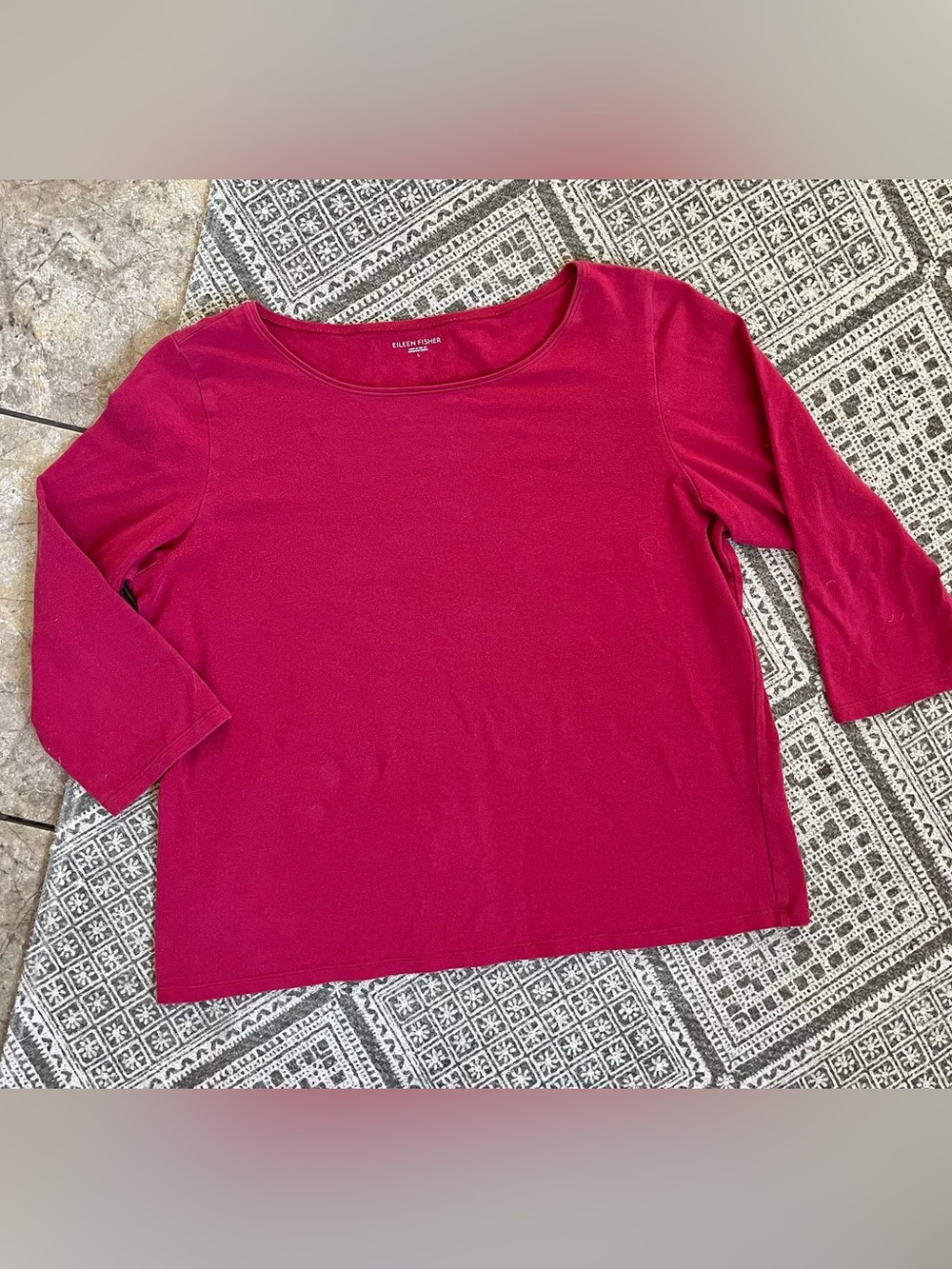 Eileen Fisher Organic Cotton Raspberry Scoop Neck 3/4 Sleeve Tee | Minimalist